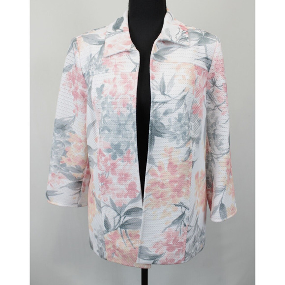 Alfred Dunner Jacket Women 10 Open Lightweight Shoulder‎ Pad Pink Floral Print - Picture 1 of 13